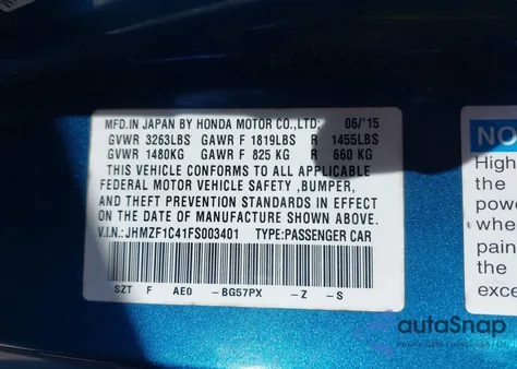 2015 Honda Cr-Z z USA, uszkodzony, nr VIN JHMZF1C41FS003401